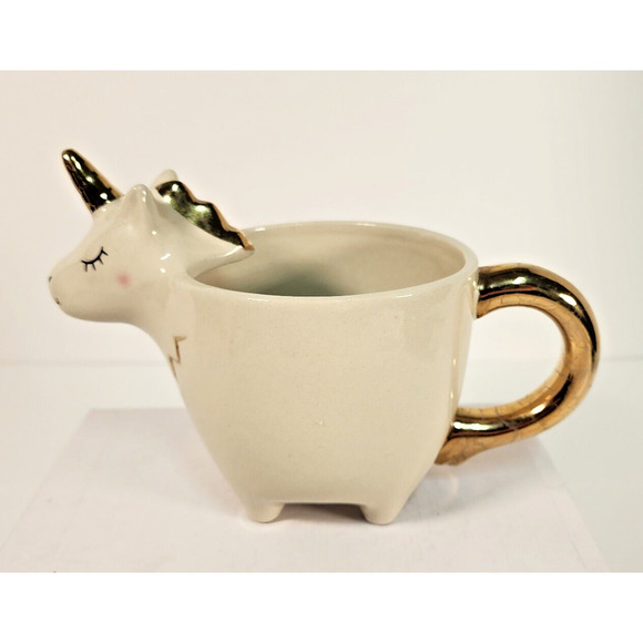 Beautiful Unicorn Mug Cup Gold & Ivory White  (G4) - Picture 2 of 10